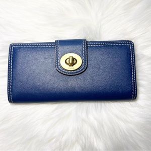 COACH COBALT BLUE LEATHER CONTRAST STITCH TURN KEY ENVELOPE WALLET